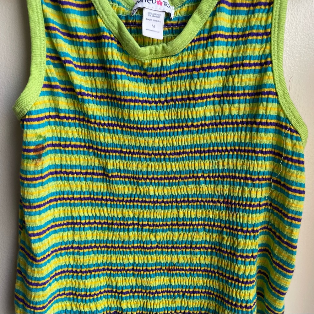 VINTAGE Y2K LIMITED TOO GREEN YELLOW STRIPED TANK TOP SIZE MEDIUM PLAY CONDITION - Picture 3 of 5